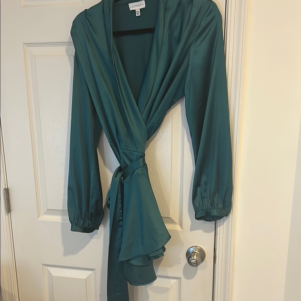 Emerald long sleeve wrap dress